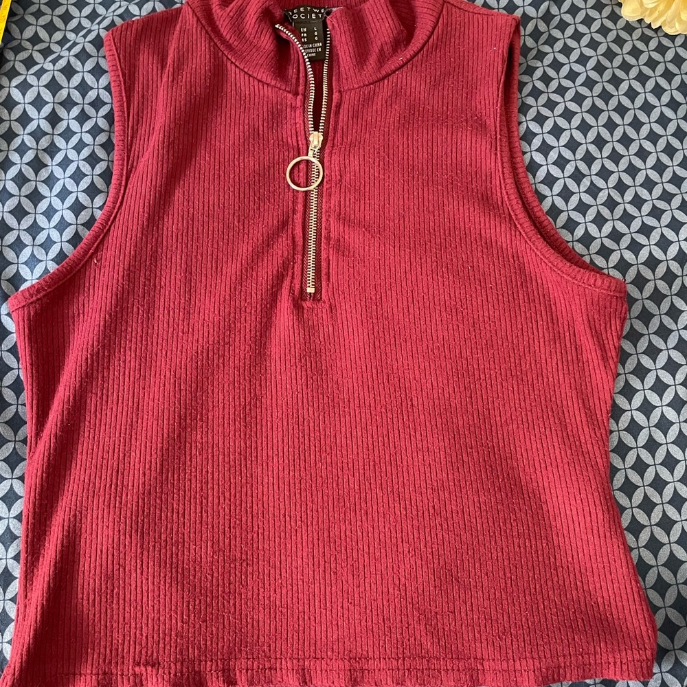 Sleeveless Red Top with Zipper